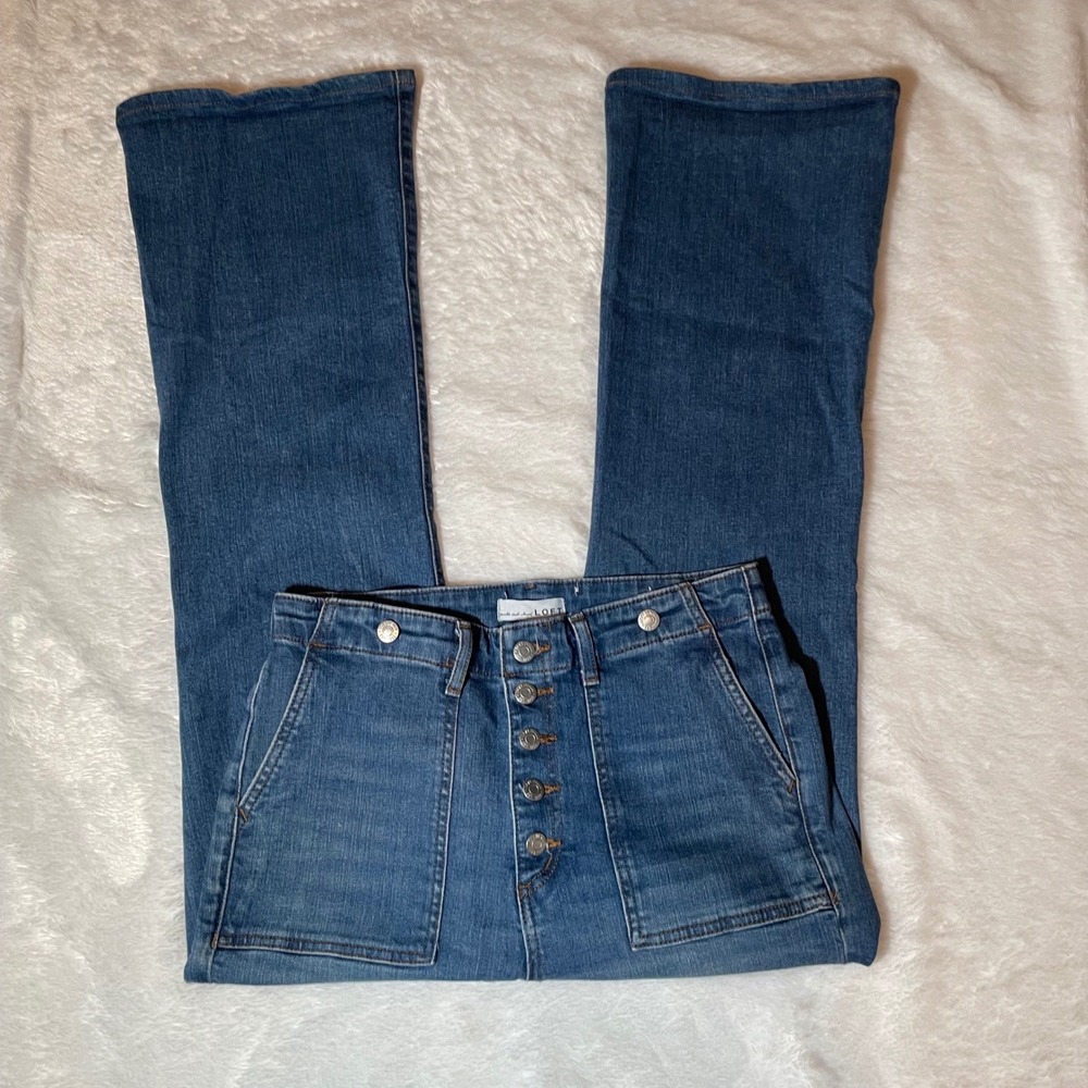 Loft The Slim Flare Jeans 8/29 High Rise Button Fly Patch Pocket Retro 70s
Boho